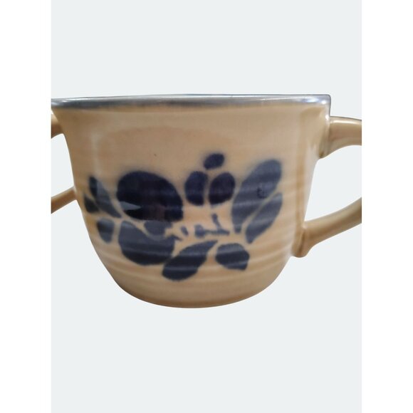 Vintage Set 2 Pfaltzgraff Folk Art Tan & Blue Coffee Cups Mug USA - Picture 3 of 8